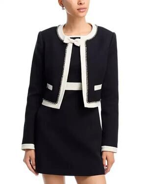 LoveShackFancy Ralphette Embellished Bow Cropped Tuxedo Jacket Black White 2